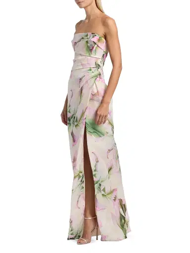 Monique Lhuillier Women's Floral Mikado Strapless Gown - Carnation Multi | Thumbnail 2 Monique Lhuillier Women's Floral Mikado Strapless Gown - Carnation Multi | Thumbnail 2