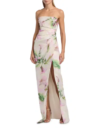 Monique Lhuillier Women's Floral Mikado Strapless Gown - Carnation Multi | Thumbnail 3 Monique Lhuillier Women's Floral Mikado Strapless Gown - Carnation Multi | Thumbnail 3