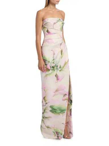 Monique Lhuillier Women's Floral Mikado Strapless Gown - Carnation Multi | Thumbnail 4 Monique Lhuillier Women's Floral Mikado Strapless Gown - Carnation Multi | Thumbnail 4