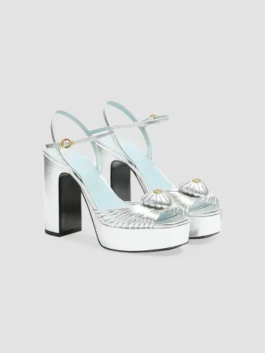 Valentino Garavani Women's Coeur Royal 115MM Platform Sandals in Laminated Nappa - Silver | Thumbnail 2 Valentino Garavani Women's Coeur Royal 115MM Platform Sandals in Laminated Nappa - Silver | Thumbnail 2