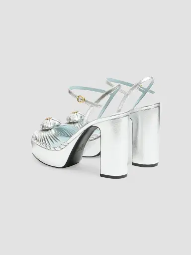 Valentino Garavani Women's Coeur Royal 115MM Platform Sandals in Laminated Nappa - Silver | Thumbnail 3 Valentino Garavani Women's Coeur Royal 115MM Platform Sandals in Laminated Nappa - Silver | Thumbnail 3