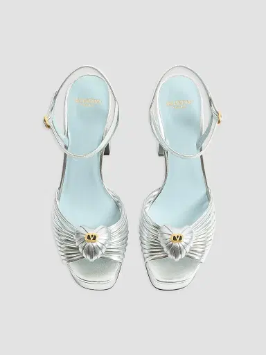 Valentino Garavani Women's Coeur Royal 115MM Platform Sandals in Laminated Nappa - Silver | Thumbnail 4 Valentino Garavani Women's Coeur Royal 115MM Platform Sandals in Laminated Nappa - Silver | Thumbnail 4