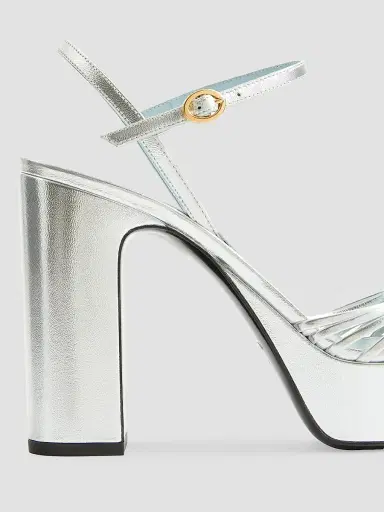 Valentino Garavani Women's Coeur Royal 115MM Platform Sandals in Laminated Nappa - Silver | Thumbnail 6 Valentino Garavani Women's Coeur Royal 115MM Platform Sandals in Laminated Nappa - Silver | Thumbnail 6