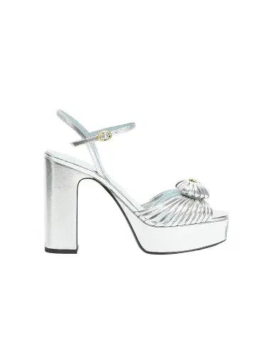 Valentino Garavani Women's Coeur Royal 115MM Platform Sandals in Laminated Nappa - Silver | Thumbnail 1 Valentino Garavani Women's Coeur Royal 115MM Platform Sandals in Laminated Nappa - Silver | Thumbnail 1