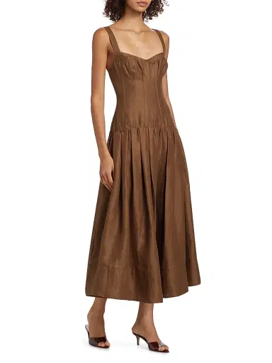 NICHOLAS Women's Makenna Linen Corset Midi-Dress - Cigar | Thumbnail 2 NICHOLAS Women's Makenna Linen Corset Midi-Dress - Cigar | Thumbnail 2