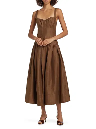 NICHOLAS Women's Makenna Linen Corset Midi-Dress - Cigar | Thumbnail 3 NICHOLAS Women's Makenna Linen Corset Midi-Dress - Cigar | Thumbnail 3