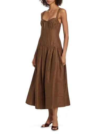NICHOLAS Women's Makenna Linen Corset Midi-Dress - Cigar | Thumbnail 4 NICHOLAS Women's Makenna Linen Corset Midi-Dress - Cigar | Thumbnail 4