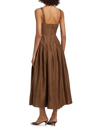 NICHOLAS Women's Makenna Linen Corset Midi-Dress - Cigar | Thumbnail 5 NICHOLAS Women's Makenna Linen Corset Midi-Dress - Cigar | Thumbnail 5
