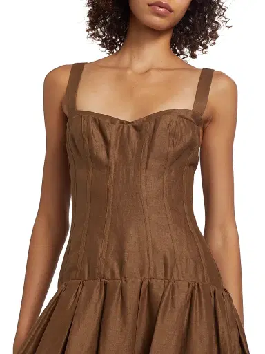 NICHOLAS Women's Makenna Linen Corset Midi-Dress - Cigar | Thumbnail 6 NICHOLAS Women's Makenna Linen Corset Midi-Dress - Cigar | Thumbnail 6