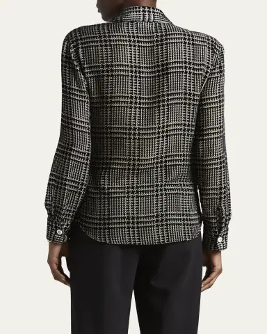 Giorgio Armani Flocked Check Silk Blouse | Thumbnail 3 Giorgio Armani Flocked Check Silk Blouse | Thumbnail 3