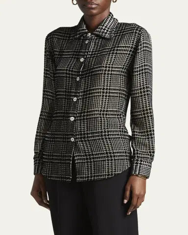 Giorgio Armani Flocked Check Silk Blouse | Thumbnail 4 Giorgio Armani Flocked Check Silk Blouse | Thumbnail 4