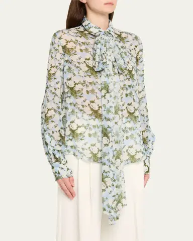 Prabal Gurung Floral Tie-Neck Blouse | Thumbnail 4 Prabal Gurung Floral Tie-Neck Blouse | Thumbnail 4