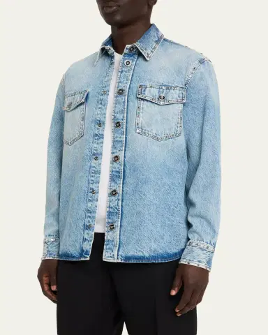 Versace Men's Embellished Denim Overshirt | Thumbnail 4 Versace Men's Embellished Denim Overshirt | Thumbnail 4