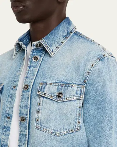 Versace Men's Embellished Denim Overshirt | Thumbnail 5 Versace Men's Embellished Denim Overshirt | Thumbnail 5