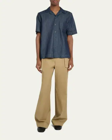 Dries Van Noten Men's Dark Blue Denim Short-Sleeve Shirt | Thumbnail 2 Dries Van Noten Men's Dark Blue Denim Short-Sleeve Shirt | Thumbnail 2