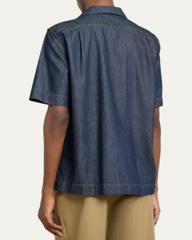 Dries Van Noten Men's Dark Blue Denim Short-Sleeve Shirt | Thumbnail 3 Dries Van Noten Men's Dark Blue Denim Short-Sleeve Shirt | Thumbnail 3