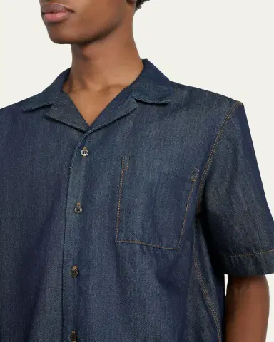 Dries Van Noten Men's Dark Blue Denim Short-Sleeve Shirt | Thumbnail 5 Dries Van Noten Men's Dark Blue Denim Short-Sleeve Shirt | Thumbnail 5