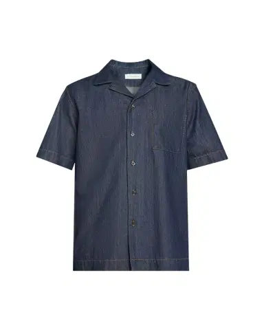 Dries Van Noten Men's Dark Blue Denim Short-Sleeve Shirt | Thumbnail 1 Dries Van Noten Men's Dark Blue Denim Short-Sleeve Shirt | Thumbnail 1