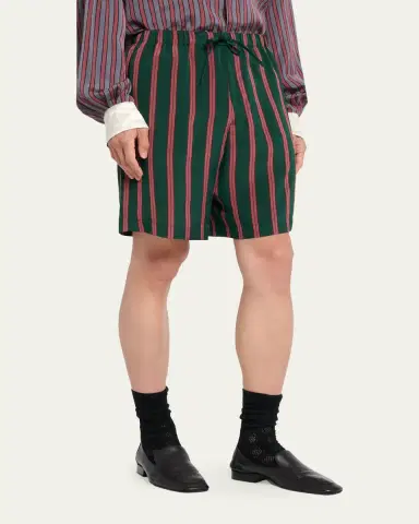 Dries Van Noten Men's Striped Viscose-Silk Drawstring Shorts | Thumbnail 4 Dries Van Noten Men's Striped Viscose-Silk Drawstring Shorts | Thumbnail 4