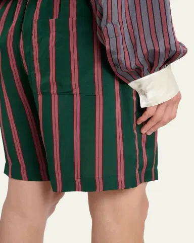 Dries Van Noten Men's Striped Viscose-Silk Drawstring Shorts | Thumbnail 5 Dries Van Noten Men's Striped Viscose-Silk Drawstring Shorts | Thumbnail 5
