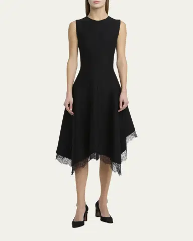 McQueen Asymmetric Lace Hem Sleeveless Midi Dress | Thumbnail 2 McQueen Asymmetric Lace Hem Sleeveless Midi Dress | Thumbnail 2