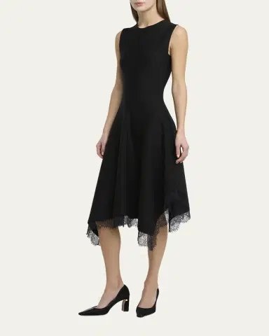 McQueen Asymmetric Lace Hem Sleeveless Midi Dress | Thumbnail 4 McQueen Asymmetric Lace Hem Sleeveless Midi Dress | Thumbnail 4