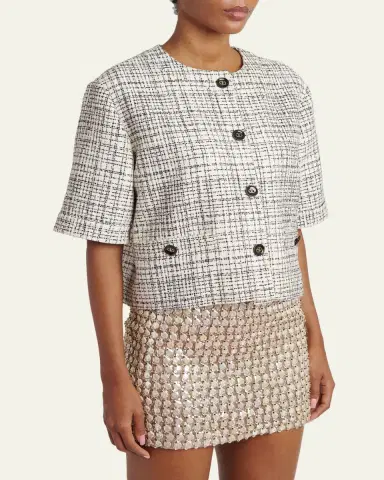 Valentino Garavani Boxy Tweed Short-Sleeve Jacket | Thumbnail 4 Valentino Garavani Boxy Tweed Short-Sleeve Jacket | Thumbnail 4