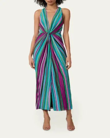 Diane von Furstenberg Zella Striped Twist-Front Plunging Midi Dress | Thumbnail 2 Diane von Furstenberg Zella Striped Twist-Front Plunging Midi Dress | Thumbnail 2