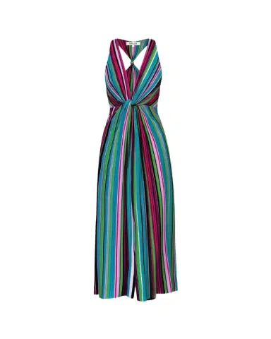 Diane von Furstenberg Zella Striped Twist-Front Plunging Midi Dress | Thumbnail 1 Diane von Furstenberg Zella Striped Twist-Front Plunging Midi Dress | Thumbnail 1