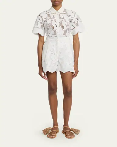 Erdem Floral Cutwork Cotton Short-Sleeve Button-Down Shirt | Thumbnail 2 Erdem Floral Cutwork Cotton Short-Sleeve Button-Down Shirt | Thumbnail 2