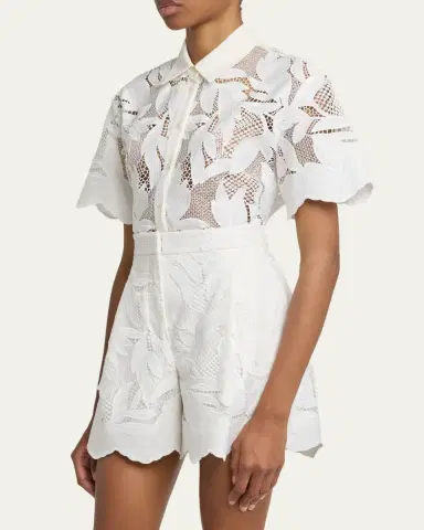 Erdem Floral Cutwork Cotton Short-Sleeve Button-Down Shirt | Thumbnail 4 Erdem Floral Cutwork Cotton Short-Sleeve Button-Down Shirt | Thumbnail 4