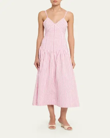 Cinq à Sept Rose Stripe Drop-Waist Midi Dress | Thumbnail 2 Cinq à Sept Rose Stripe Drop-Waist Midi Dress | Thumbnail 2