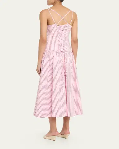 Cinq à Sept Rose Stripe Drop-Waist Midi Dress | Thumbnail 3 Cinq à Sept Rose Stripe Drop-Waist Midi Dress | Thumbnail 3