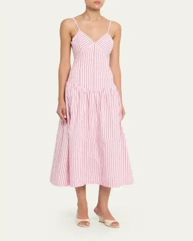 Cinq à Sept Rose Stripe Drop-Waist Midi Dress | Thumbnail 4 Cinq à Sept Rose Stripe Drop-Waist Midi Dress | Thumbnail 4