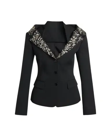 Alexander McQueen Beaded Off-The-Shoulder Single-Breasted Jacket | Thumbnail 1 Alexander McQueen Beaded Off-The-Shoulder Single-Breasted Jacket | Thumbnail 1
