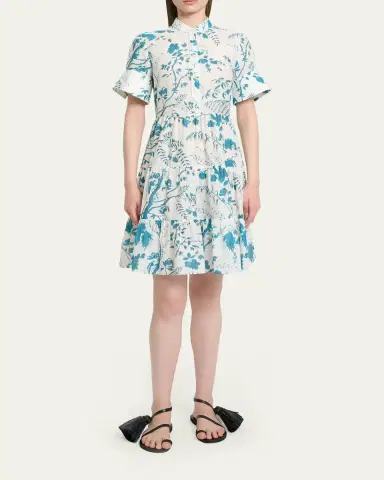 Erdem Floral Cotton-Linen Tiered Mini Shirtdress | Thumbnail 2 Erdem Floral Cotton-Linen Tiered Mini Shirtdress | Thumbnail 2