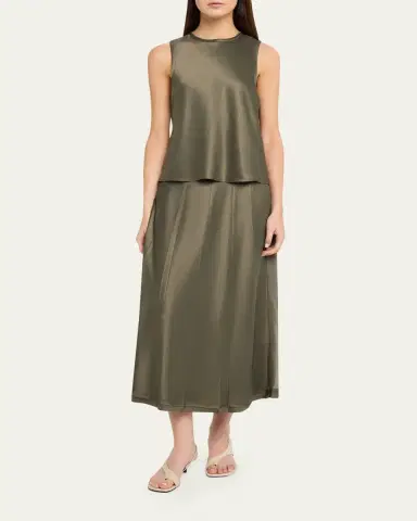 Vince Pleated Satin Midi Skirt | Thumbnail 2 Vince Pleated Satin Midi Skirt | Thumbnail 2