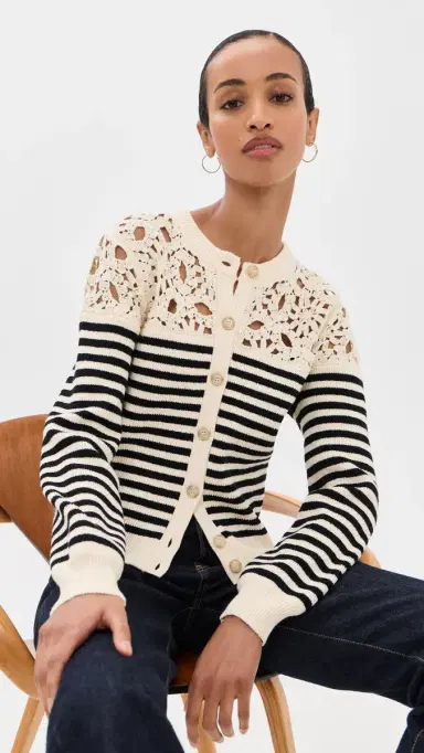 FRAME The Coastal tripe Cardigan Cream Multi | Thumbnail 2 FRAME The Coastal tripe Cardigan Cream Multi | Thumbnail 2