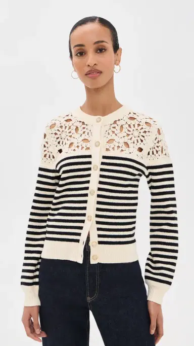 FRAME The Coastal tripe Cardigan Cream Multi | Thumbnail 3 FRAME The Coastal tripe Cardigan Cream Multi | Thumbnail 3
