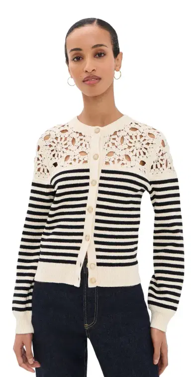 FRAME The Coastal tripe Cardigan Cream Multi | Thumbnail 1 FRAME The Coastal tripe Cardigan Cream Multi | Thumbnail 1