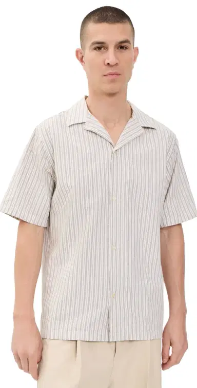 Les Deux tripe Cotton Linen Shirt Dark and | Thumbnail 1 Les Deux tripe Cotton Linen Shirt Dark and | Thumbnail 1