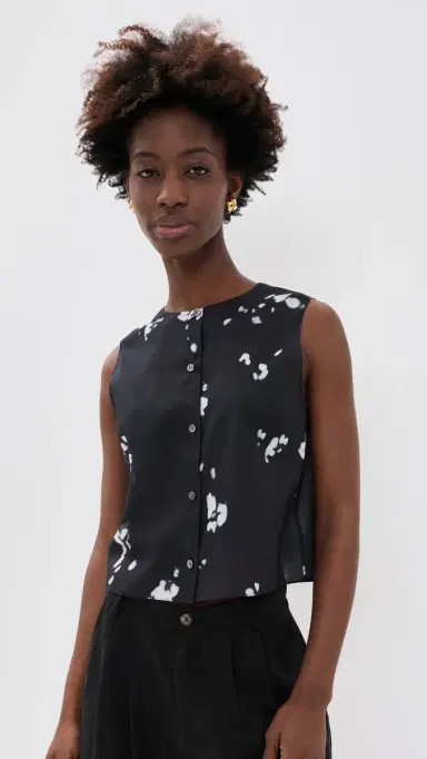 Theory Sleeveless Button Down hell Top Black Multi - A0p | Thumbnail 2 Theory Sleeveless Button Down hell Top Black Multi - A0p | Thumbnail 2