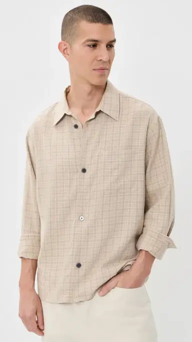 FRAME Linen Blend Plaid Shirt Beige Plaid | Thumbnail 2 FRAME Linen Blend Plaid Shirt Beige Plaid | Thumbnail 2