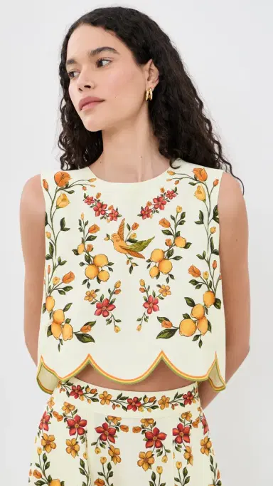 FARM Rio Scalloped Blouse Lemon Bouquet Off-White | Thumbnail 2 FARM Rio Scalloped Blouse Lemon Bouquet Off-White | Thumbnail 2