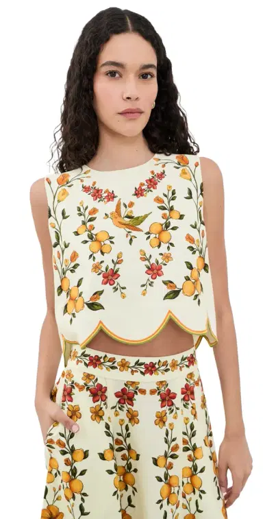 FARM Rio Scalloped Blouse Lemon Bouquet Off-White | Thumbnail 1 FARM Rio Scalloped Blouse Lemon Bouquet Off-White | Thumbnail 1
