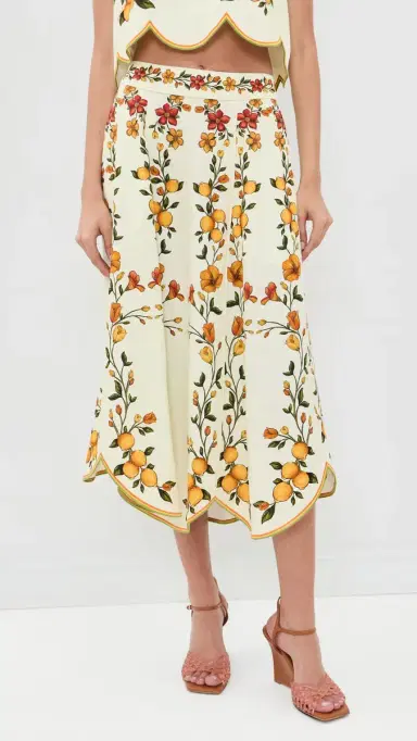 FARM Rio Scalloped Midi Skirt Lemon Bouquet Off-White | Thumbnail 2 FARM Rio Scalloped Midi Skirt Lemon Bouquet Off-White | Thumbnail 2