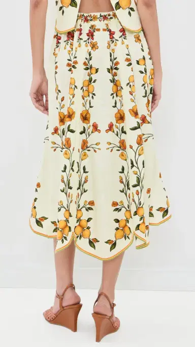 FARM Rio Scalloped Midi Skirt Lemon Bouquet Off-White | Thumbnail 3 FARM Rio Scalloped Midi Skirt Lemon Bouquet Off-White | Thumbnail 3