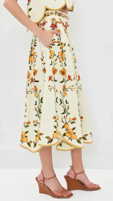 FARM Rio Scalloped Midi Skirt Lemon Bouquet Off-White | Thumbnail 4 FARM Rio Scalloped Midi Skirt Lemon Bouquet Off-White | Thumbnail 4