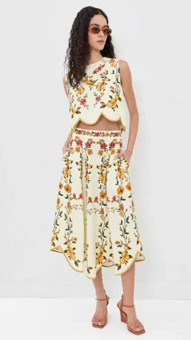 FARM Rio Scalloped Midi Skirt Lemon Bouquet Off-White | Thumbnail 5 FARM Rio Scalloped Midi Skirt Lemon Bouquet Off-White | Thumbnail 5
