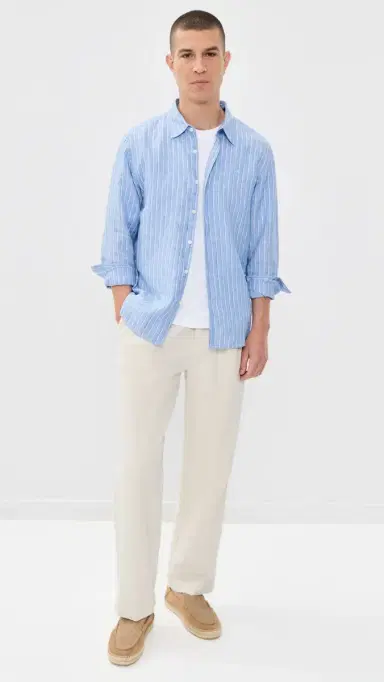 Theory Irving Stripe Top In Relaxed Linen Crisp Blue Multi M | Thumbnail 5 Theory Irving Stripe Top In Relaxed Linen Crisp Blue Multi M | Thumbnail 5
